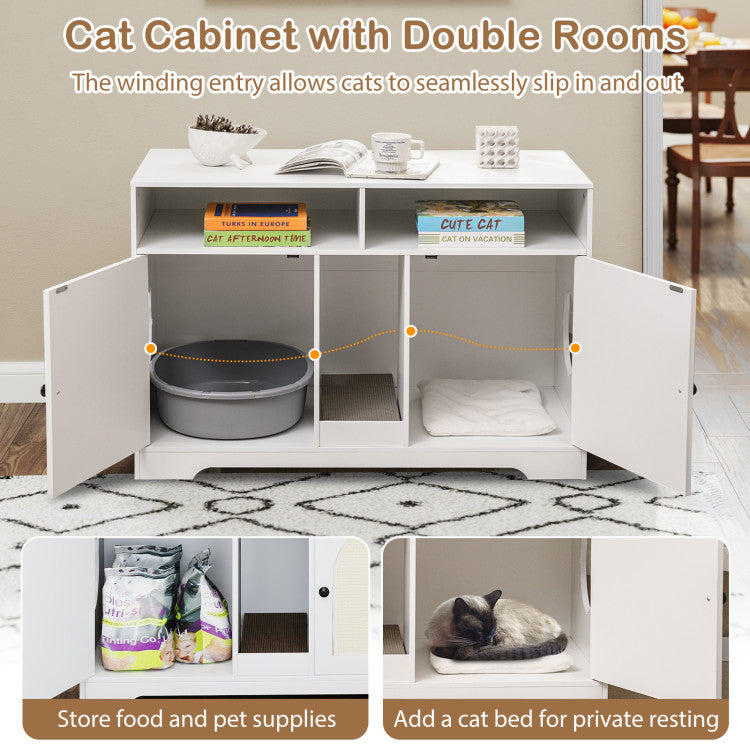 43 Inches Cat Litter Box Enclosure with Storage and Double Rooms