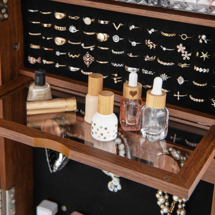 Lockable 360° Swivel Jewelry Cabinet with Full-Length Mirror LED Lights
