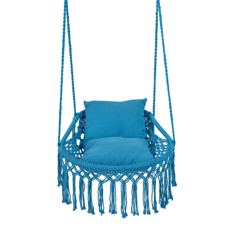 Macrame Swing Chair Hammock Chair with 2 Removable Cushions