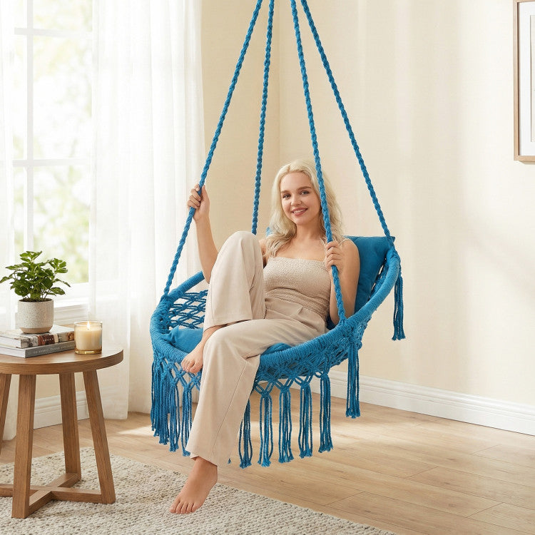 Macrame Swing Chair Hammock Chair with 2 Removable Cushions