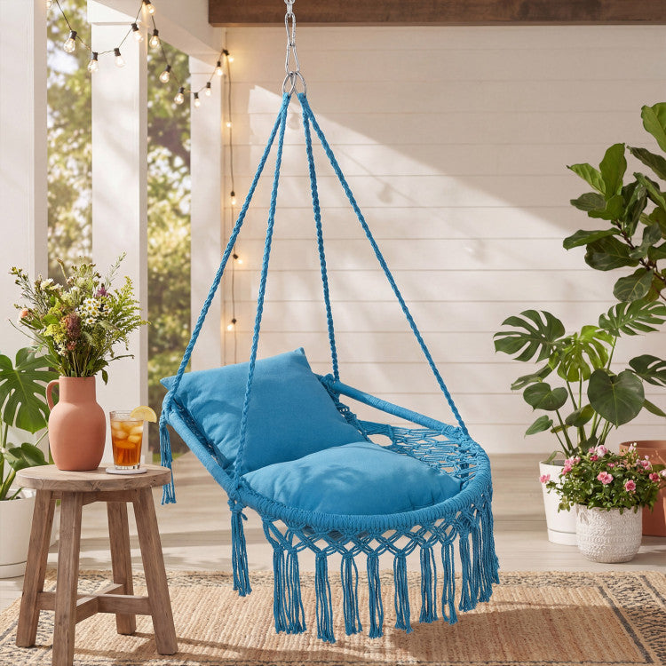 Macrame Swing Chair Hammock Chair with 2 Removable Cushions