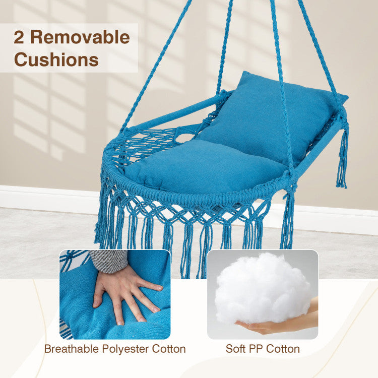 Macrame Swing Chair Hammock Chair with 2 Removable Cushions