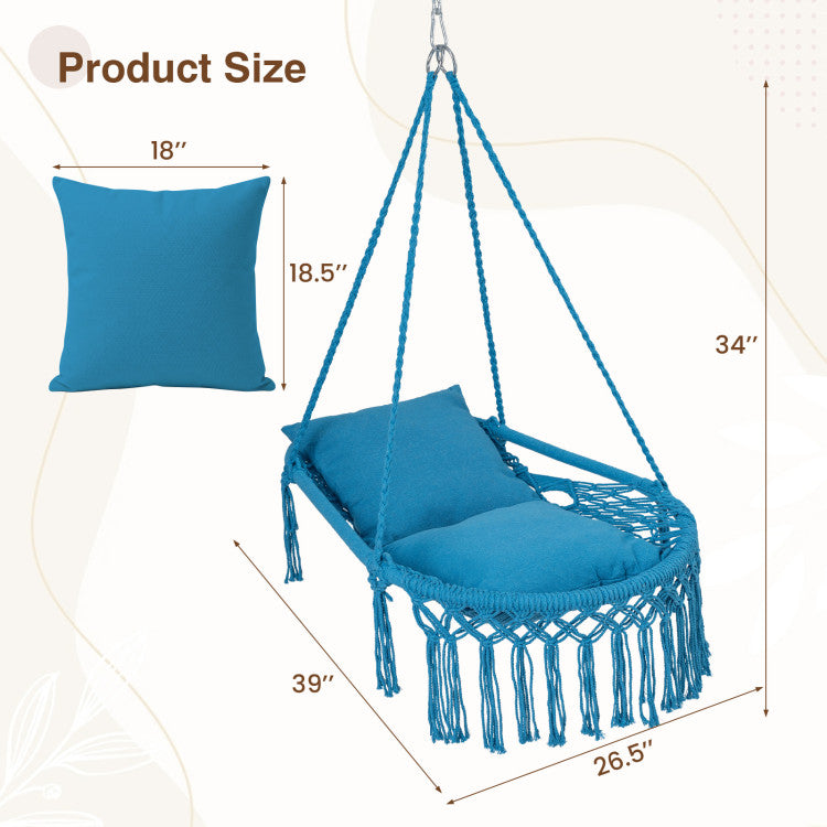 Macrame Swing Chair Hammock Chair with 2 Removable Cushions