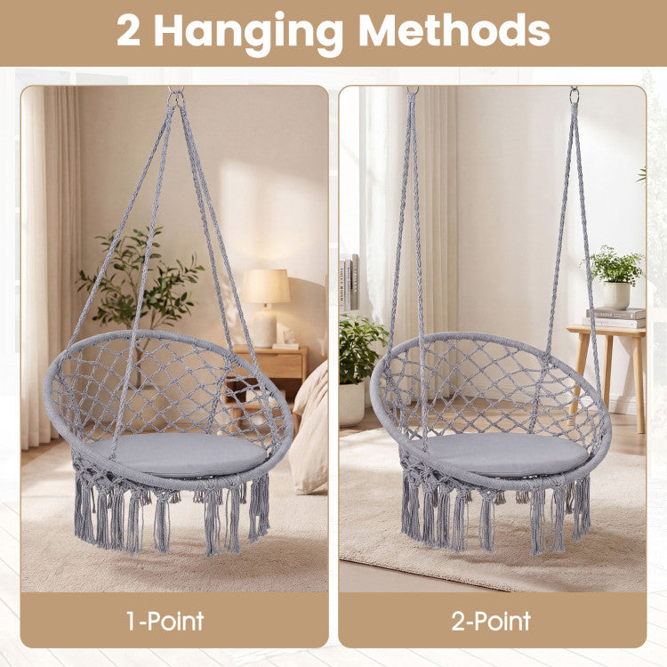 Macrame Swing Chair Hammock Chair with Round Seat Cushion