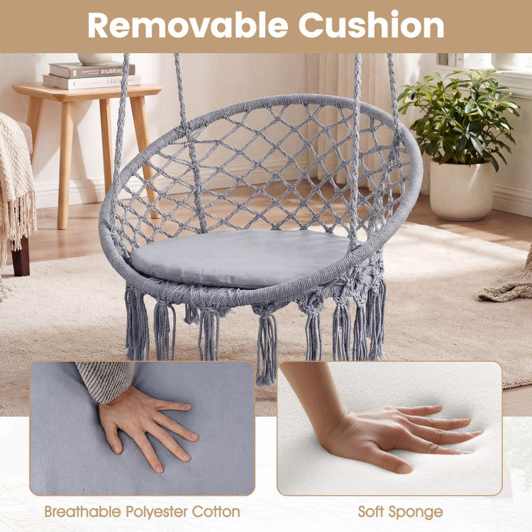 Macrame Swing Chair Hammock Chair with Round Seat Cushion