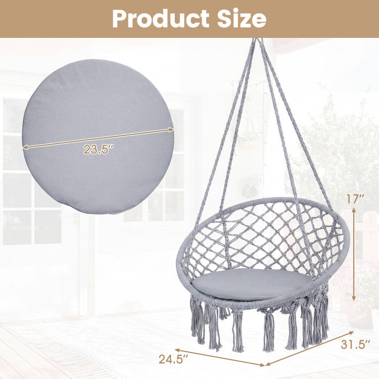Macrame Swing Chair Hammock Chair with Round Seat Cushion
