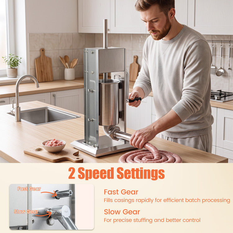 Manual Sausage Stuffer with 2 Speeds & 4 Stuffing Tubes for Commercial Home