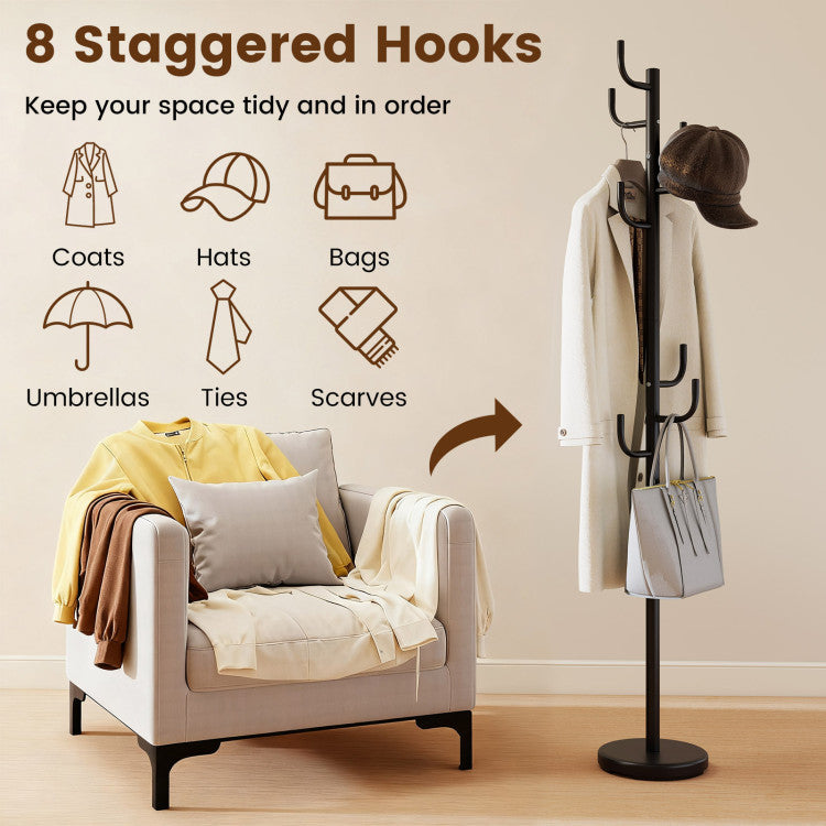 Metal Coat Rack Stand with 8 Sturdy Hooks and Metal Base