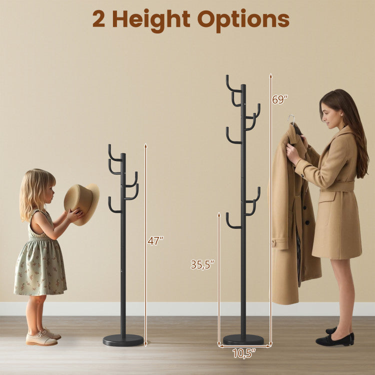 Metal Coat Rack Stand with 8 Sturdy Hooks and Metal Base