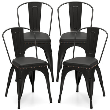 Metal Dining Chair Set of 4 Stackable Kitchen Chairs with Removable Backs and PU Leather Cushioned Seat