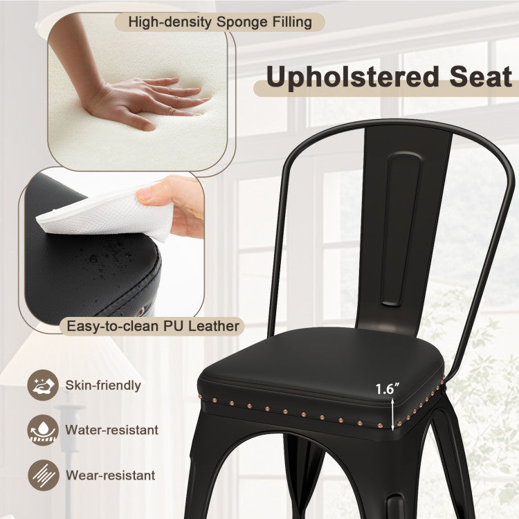 Metal Dining Chair Set of 4 Stackable Kitchen Chairs with Removable Backs and PU Leather Cushioned Seat