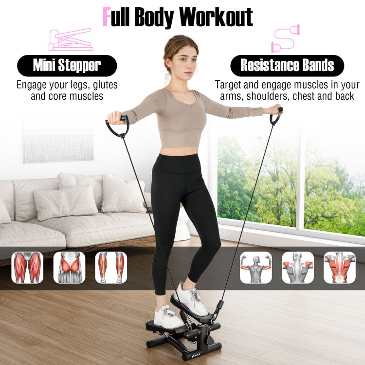 Mini Stepper with Resistance Bands and Adjustable Height for Exercise at Home