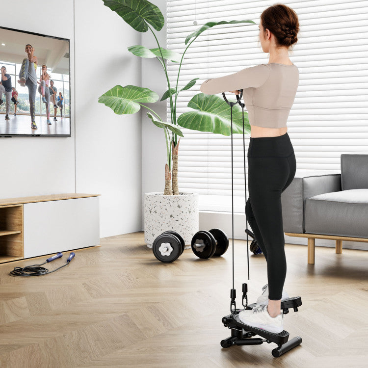 Mini Stepper with Resistance Bands and Adjustable Height for Exercise at Home
