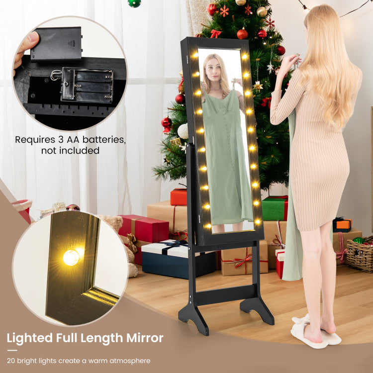 Mirror Jewelry Cabinet with 20 Warm Lights and 4 Tilt Angles