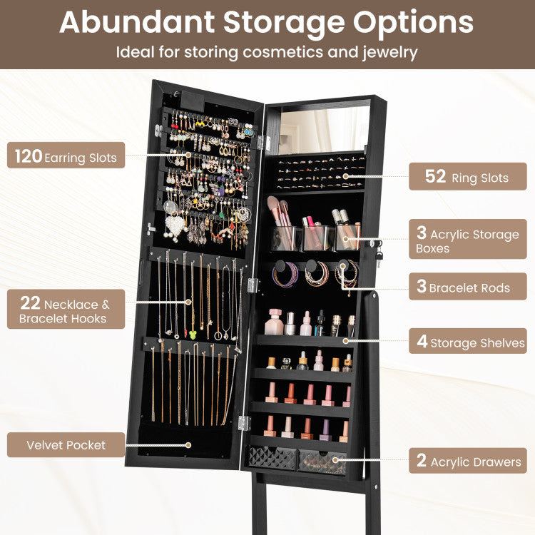 Mirror Jewelry Cabinet with 20 Warm Lights and 4 Tilt Angles