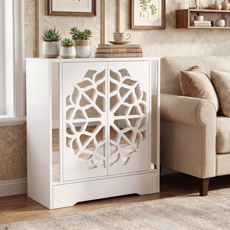 Mirrored Shoe Cabinet 4-Tier Shoe Organizer with Large Drawer