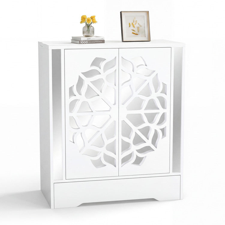 Mirrored Shoe Cabinet 4-Tier Shoe Organizer with Large Drawer
