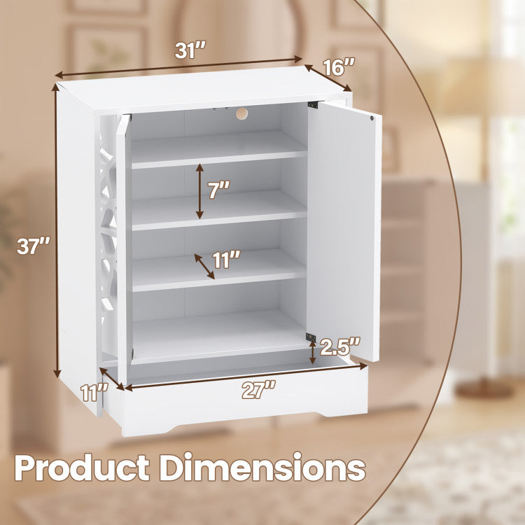 Mirrored Shoe Cabinet 4-Tier Shoe Organizer with Large Drawer