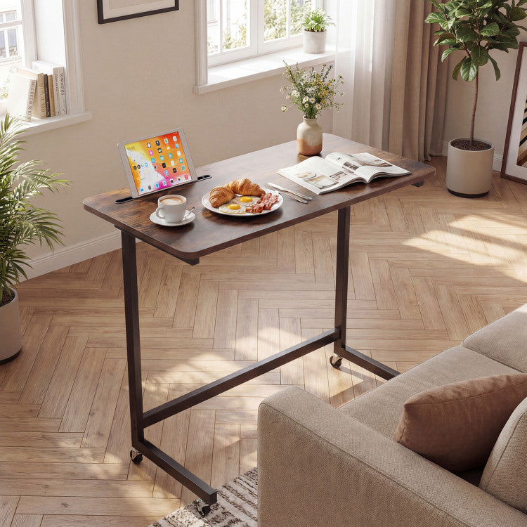 Mobile Side Table Rolling Laptop Desk Cart with Tablet Slot