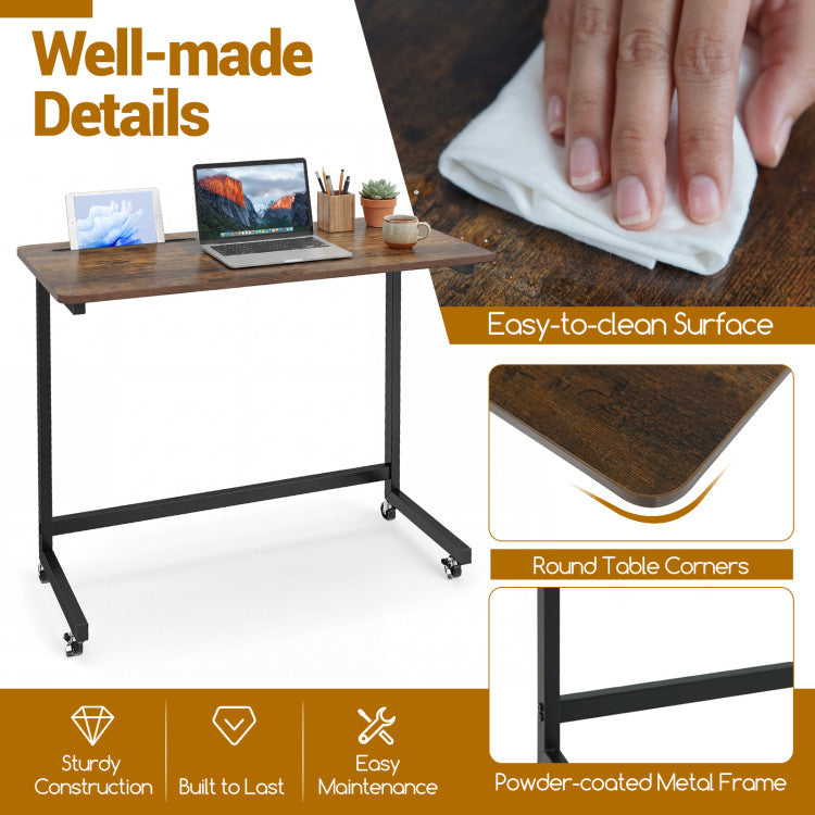 Mobile Side Table Rolling Laptop Desk Cart with Tablet Slot