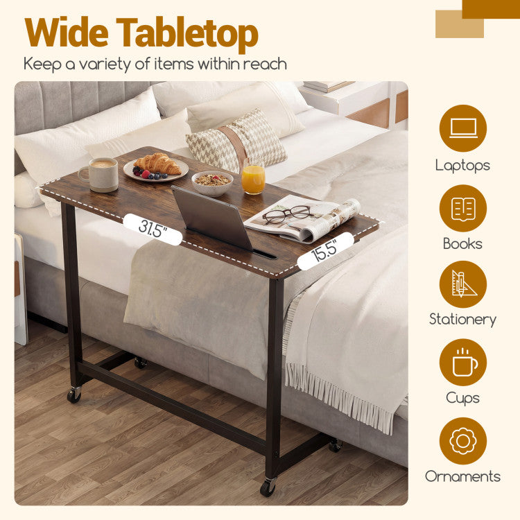 Mobile Side Table Rolling Laptop Desk Cart with Tablet Slot