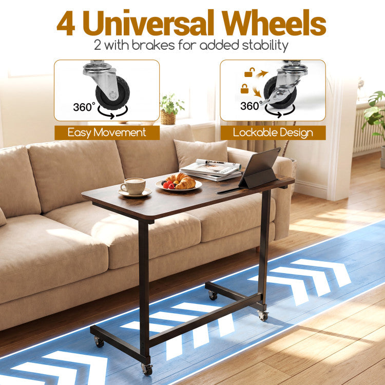 Mobile Side Table Rolling Laptop Desk Cart with Tablet Slot