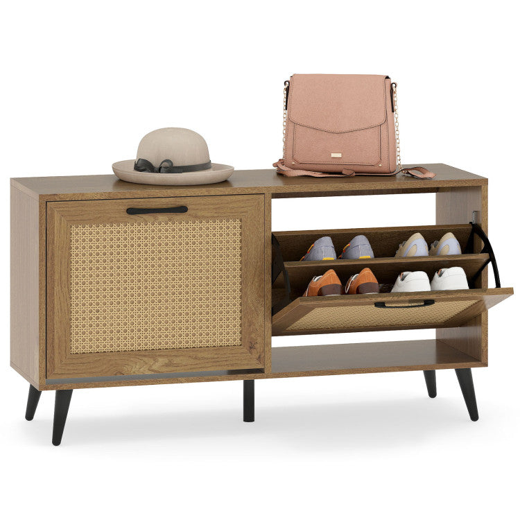 Modern Freestanding Shoe Cabinet with 2 Flip Drawers and Adjustable Shelves for Entryway