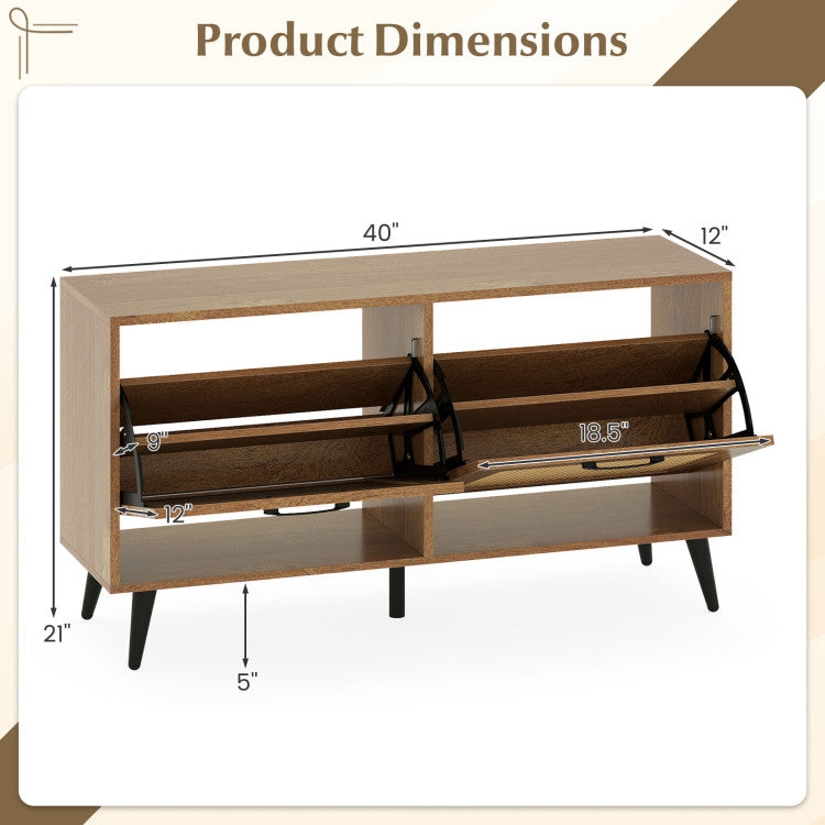 Modern Freestanding Shoe Cabinet with 2 Flip Drawers and Adjustable Shelves for Entryway