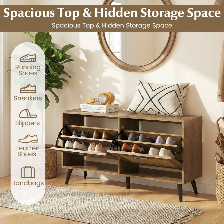 Modern Freestanding Shoe Cabinet with 2 Flip Drawers and Adjustable Shelves for Entryway