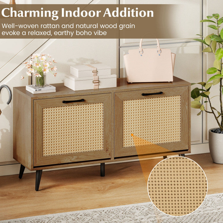 Modern Freestanding Shoe Cabinet with 2 Flip Drawers and Adjustable Shelves for Entryway