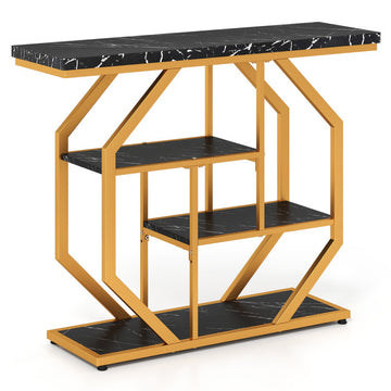 Modern Sofa Table Behind Couch 4-Tier Console Table with Faux Marble Tabletop