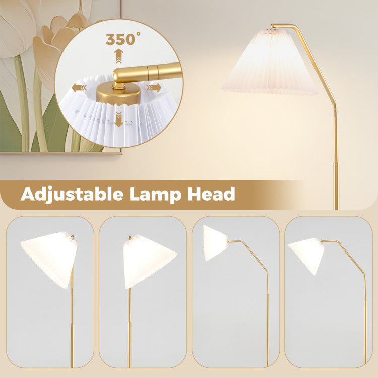 Modern Standing Lamp with Adjustable Lamp Head and Pleated Lampshade