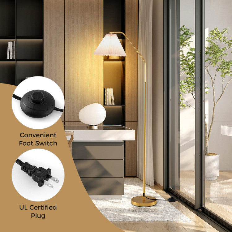 Modern Standing Lamp with Adjustable Lamp Head and Pleated Lampshade