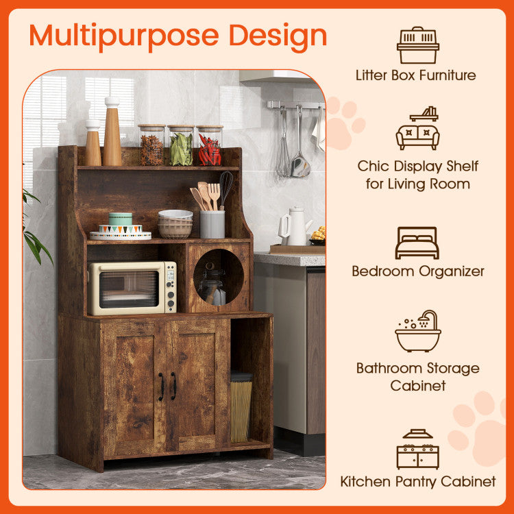 Modern Wooden Industrial Cat Litter Box Enclosure with Storage Shelves