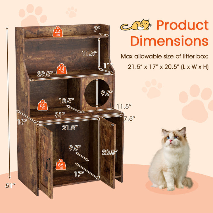 Modern Wooden Industrial Cat Litter Box Enclosure with Storage Shelves
