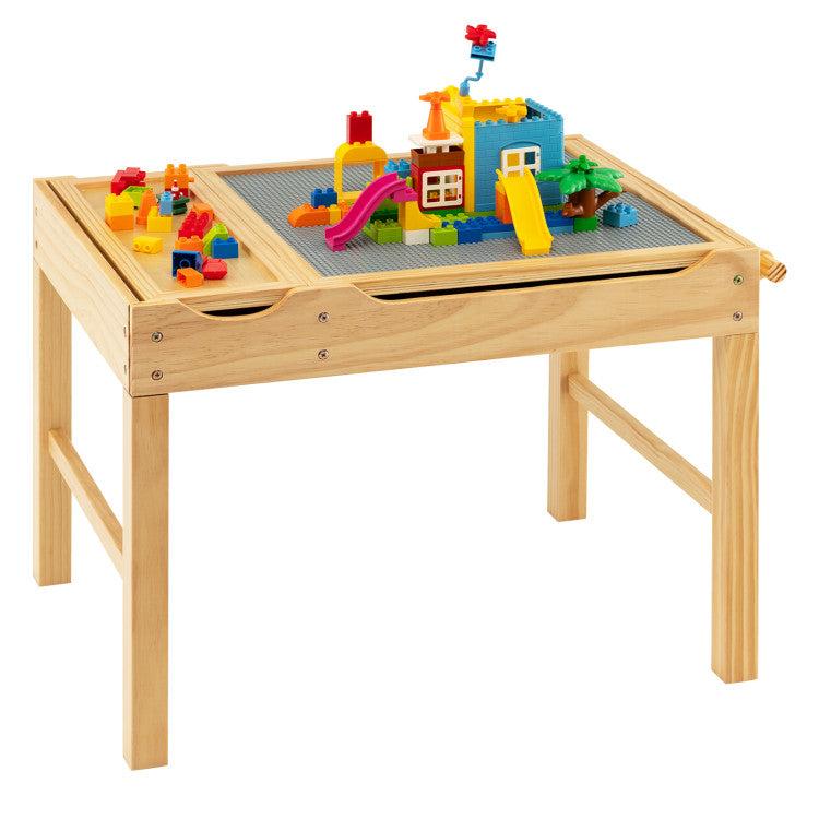 Kids Multi Activity Play Table Wooden Building Block Desk with Storage Paper Roll