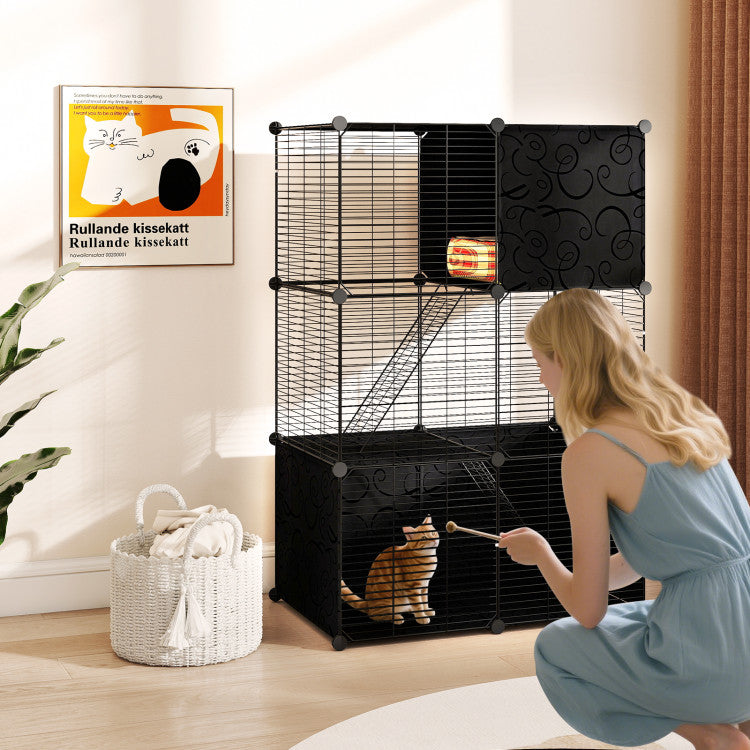 Multi-Level Cat Tower with 2-Door Condo and Hammock