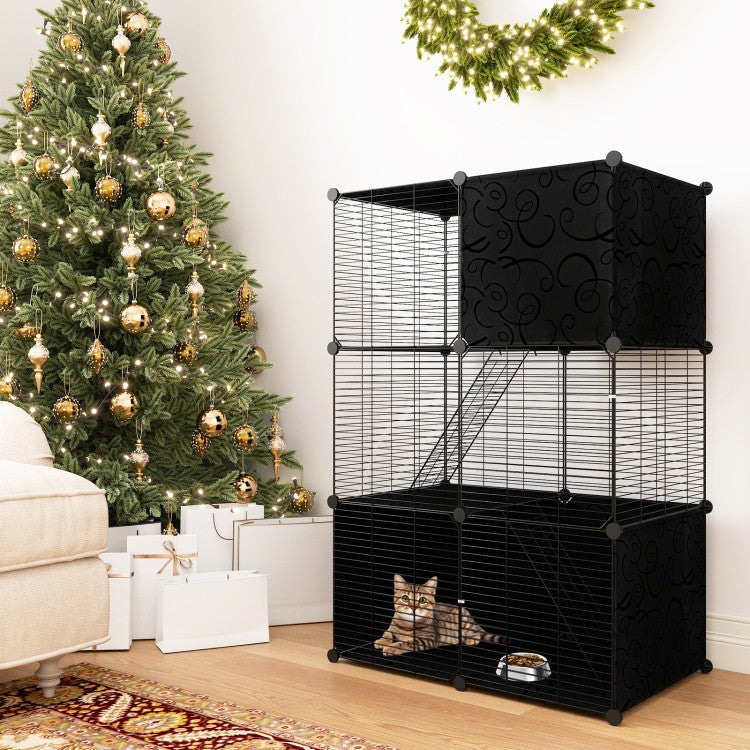 Multi-Level Cat Tower with 2-Door Condo and Hammock
