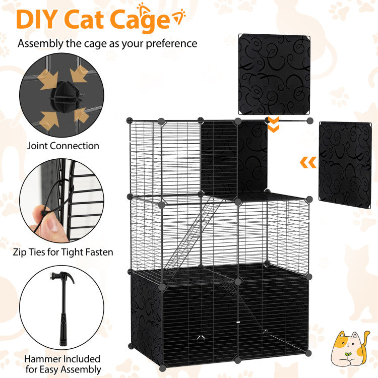 Multi-Level Cat Tower with 2-Door Condo and Hammock
