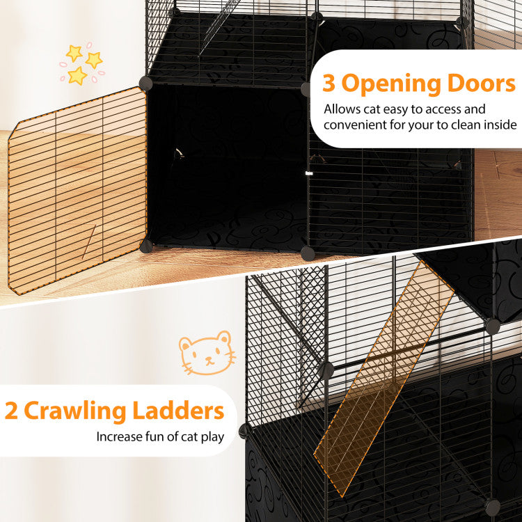Multi-Level Cat Tower with 2-Door Condo and Hammock