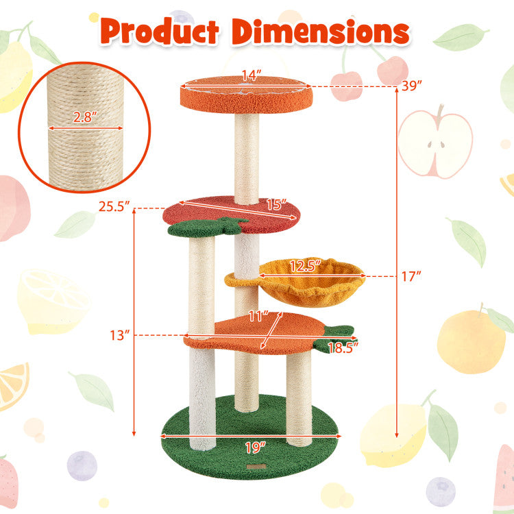 Multi-level Cat Tree Pet Activity Center with Fruit-shaped Platforms