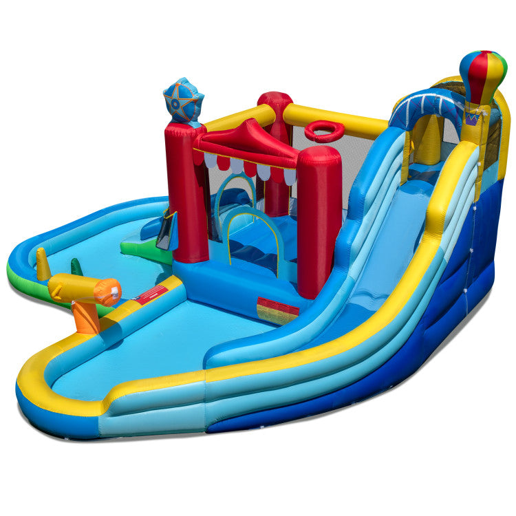 Inflatable Water Park with Splash Pool and Water Cannon for Birthday Party Without Blower