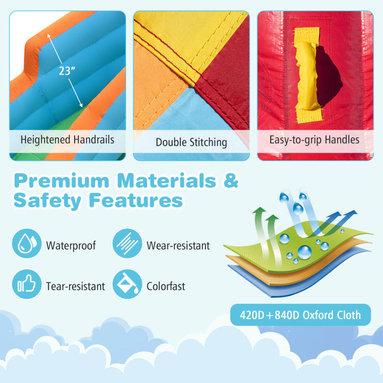 Inflatable Water Slide Park 6-in-1 Giant Bounce House with Long Slide Splash Pool Climbing Wall