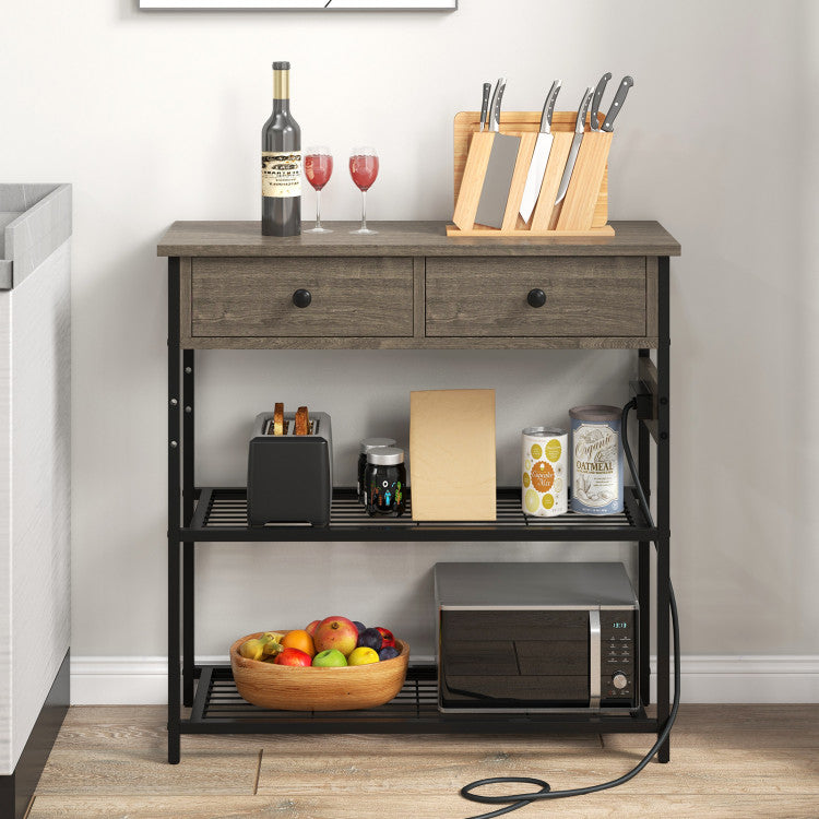 Narrow Console Table with 2 Drawers and 2 Metal Mesh Shelves