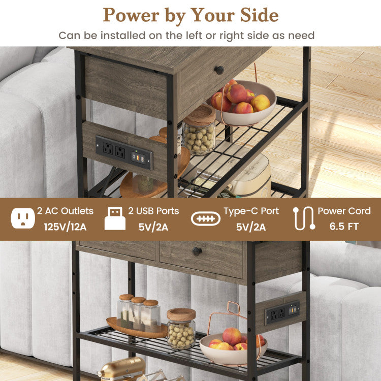 Narrow Console Table with 2 Drawers and 2 Metal Mesh Shelves