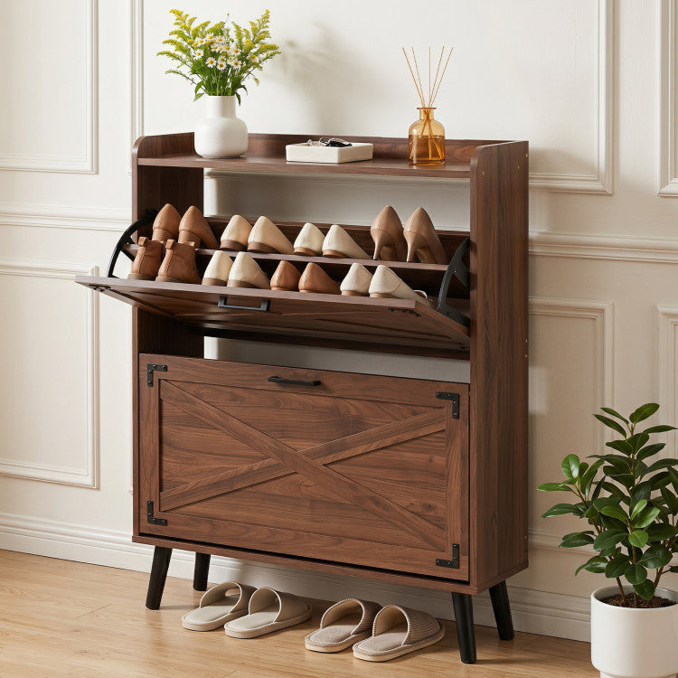 Narrow Shoe Cabinet with Adjustable and Removable Shelves for Entryway