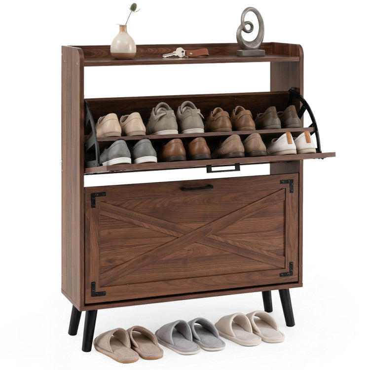 Narrow Shoe Cabinet with Adjustable and Removable Shelves for Entryway