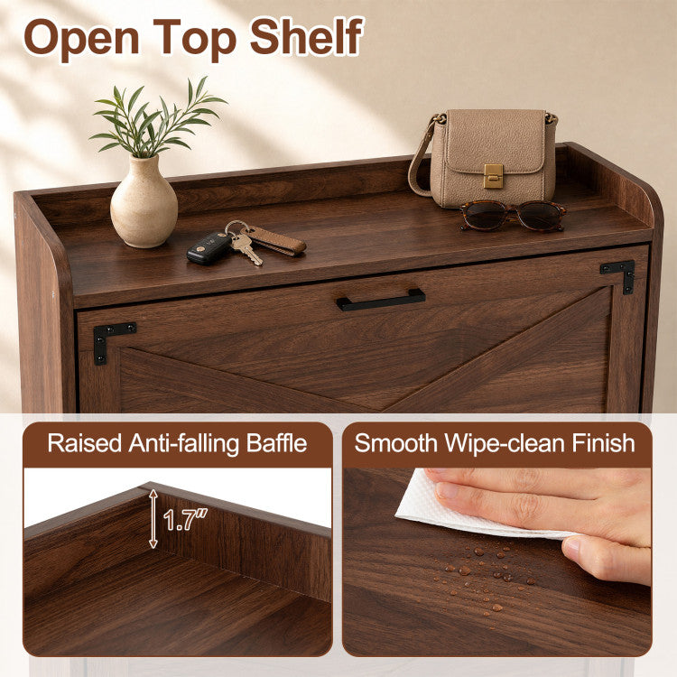 Narrow Shoe Cabinet with Adjustable and Removable Shelves for Entryway