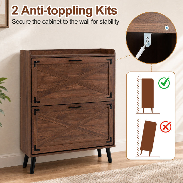 Narrow Shoe Cabinet with Adjustable and Removable Shelves for Entryway