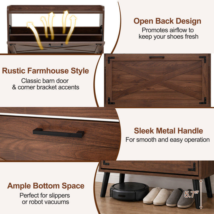 Narrow Shoe Cabinet with Adjustable and Removable Shelves for Entryway
